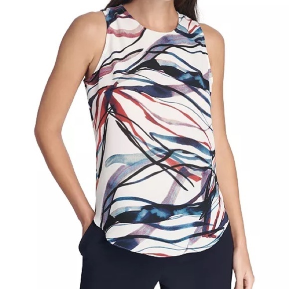 NWT DKNY Sleeveless abstract print top Sz L - Picture 1 of 4